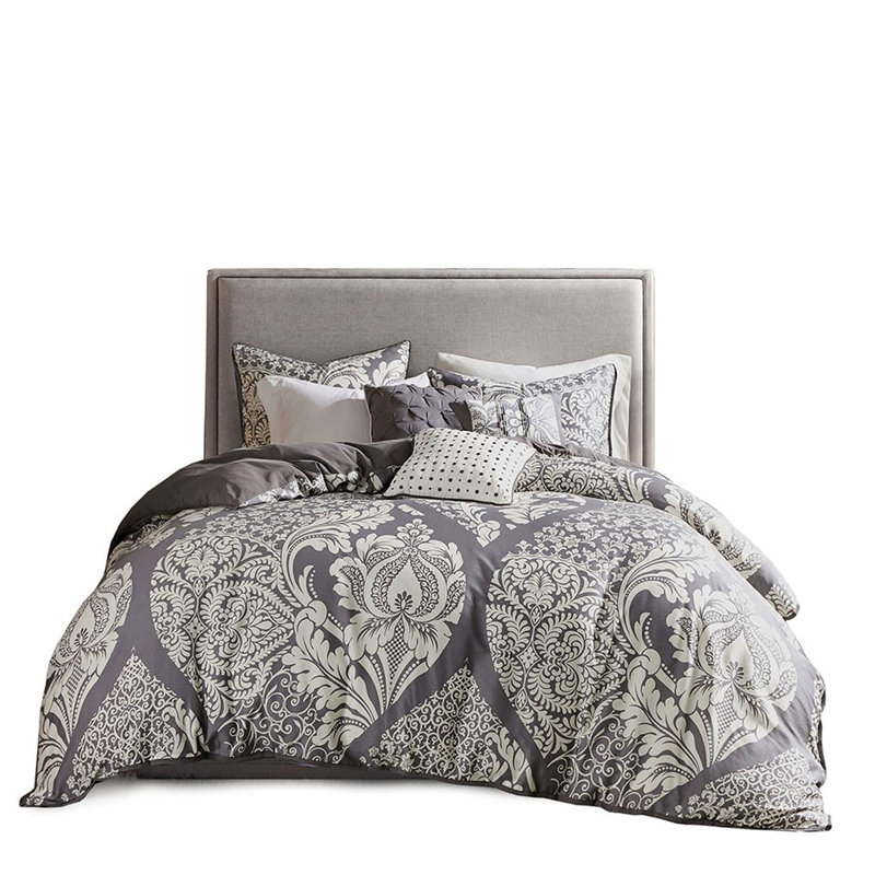 Literie de 104 po x L 92 po pour très grand / très grand lit avec revers uni et coussins décoratifs aux couleurs contrastées