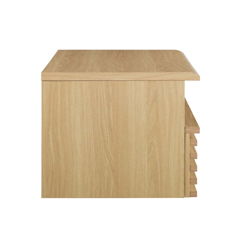 Oak Mid-Century Modern Wall-Mount Nightstand with Drawer