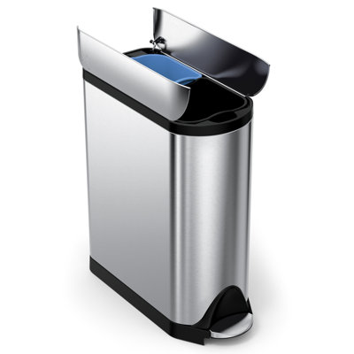 simplehuman 40 Liter / 10.6 Gallon Dual Compartment Butterfly Lid Kitchen Recycling Step Trash Can