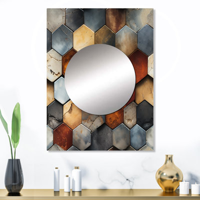 Montlucon rustique motif hexagonal Boho - miroir décoratif géométrique, grand miroir mural moderne, art imprimé en métal