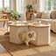 Table de bout hexagonale en bois massif avec plateau en verre trempé, meubles d'appoint pour chat pour animaux de compagnie