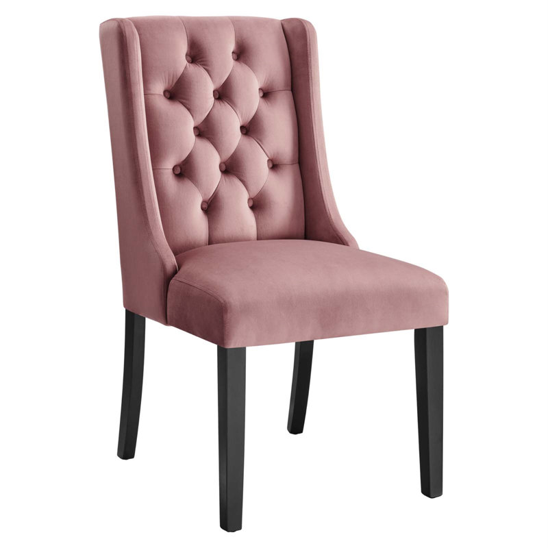Dusty Rose Velvet Upholstered Wood Side Chair