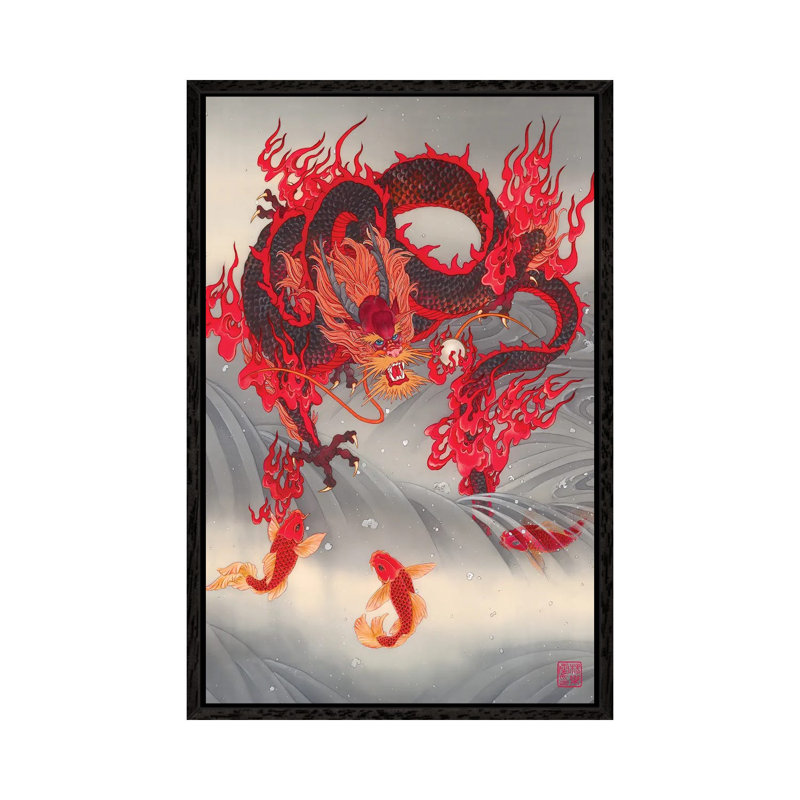 Dragon Gate - Painting on Canvas, 101.6 cm H x 66.04 cm W, Black Framed