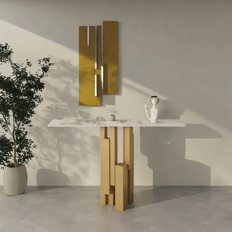 Console Luxury S, H 33,5 po x l 47,2 po x P 11,8 po, Doré, Ivoire ivoire