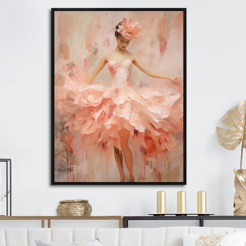 " Peach Classical Carnation Movements II ", Black Floater Framed, 44" H x 34" W