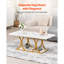 Table basse, table basse moderne en faux marbre, grand bureau central rectangulaire à 2 niveaux avec pieds géométriques, bureau d'appoint minimaliste robuste en métal pour salon, bureau, assemblage facile, blanc