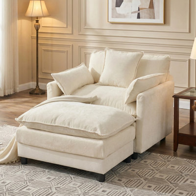 Chenille Oversized Accent Chair With Ottoman