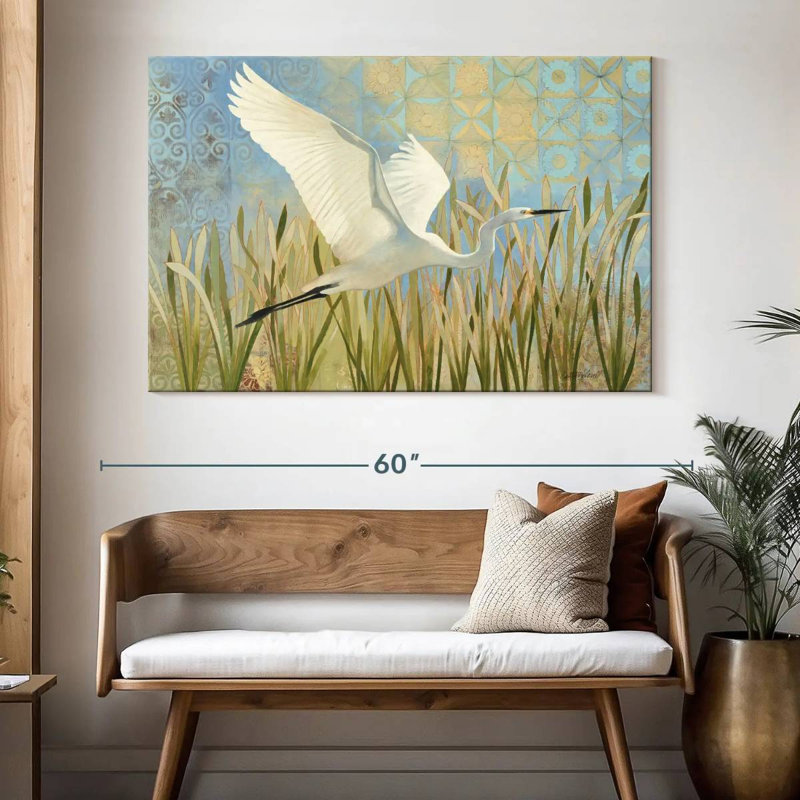 Snowy Egret In Flight, 34" H x 51" W