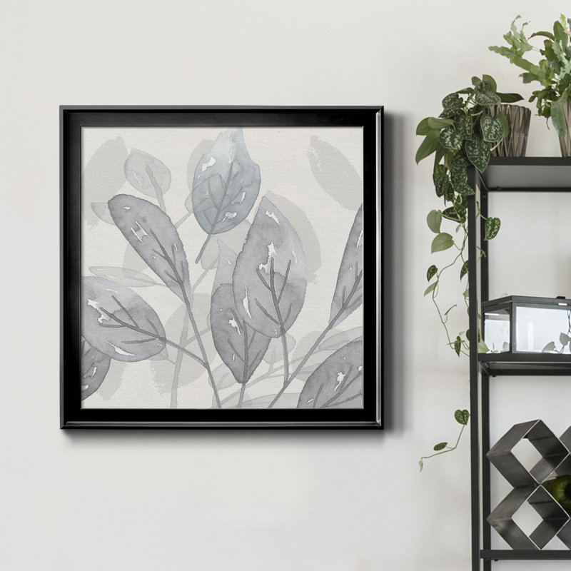 Shadow Leaves II - peinture sur toile encadrée, Cadre noir, H 17,5 po x l 17,5 po x P 1,5 po