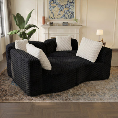 137.8" Modular Sectional Sofa, Oversized Deep Seating, Modern Rounded