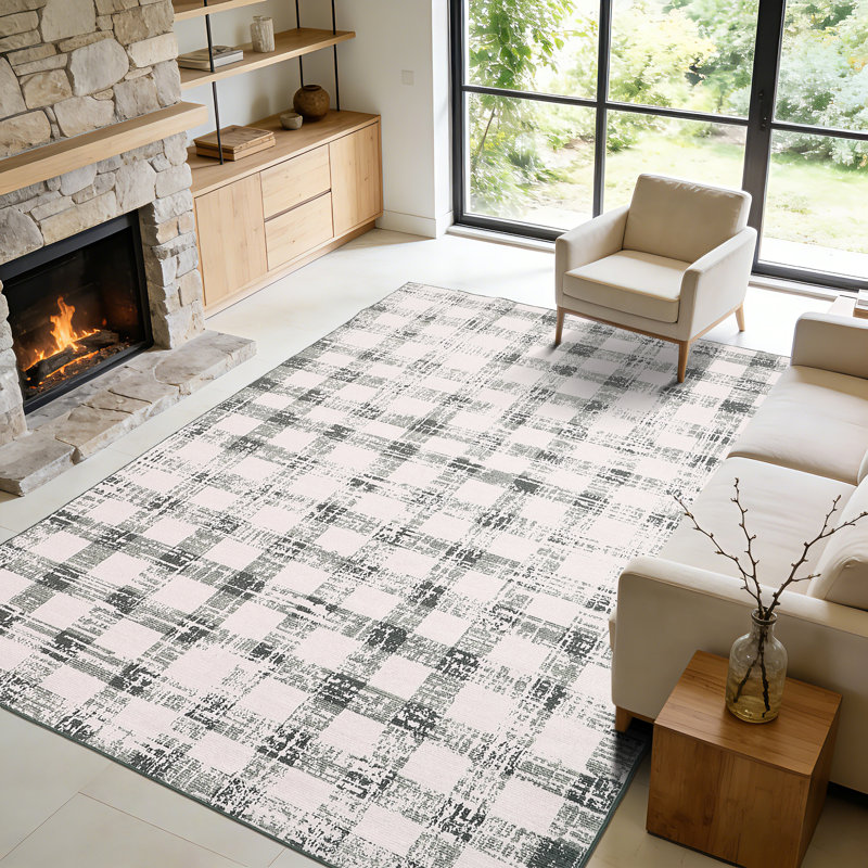 9x12 Checkered Area Rug Washable Modern Geometric Rug Non Slip Carpet for Bedroom Living Room Dining Room Green, Green