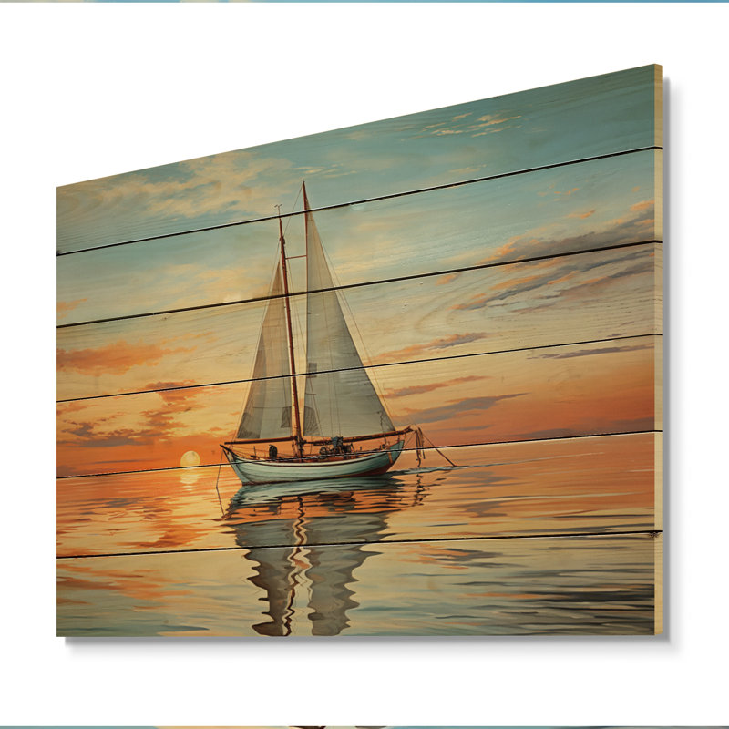 Voilier Nebeker, rythmique, réflexions I sur bois, H 10 po x l 20 po x P 0,78 po