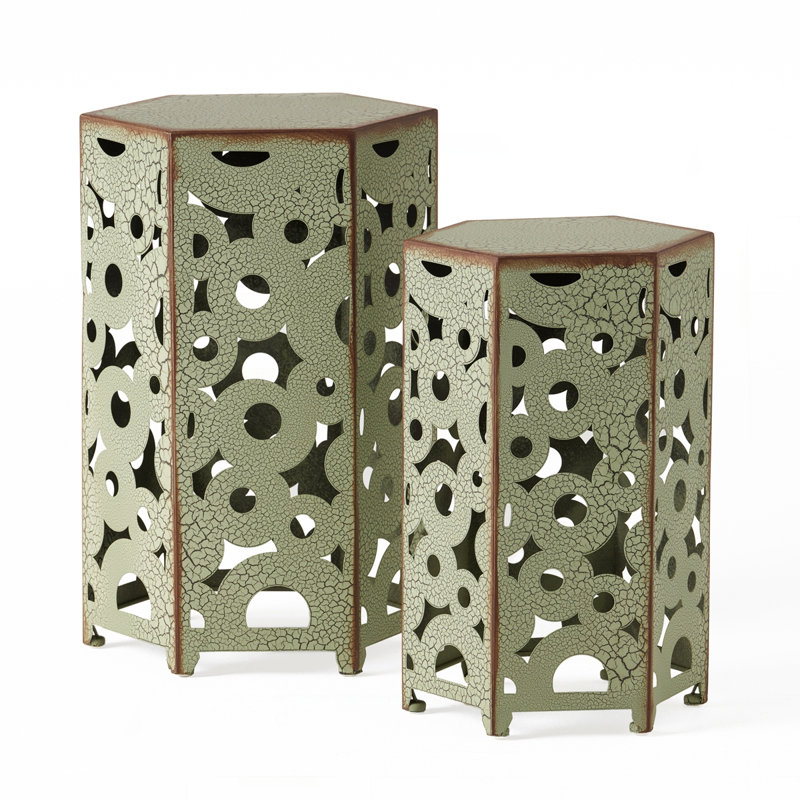 Outdoor Metal end Table, Antique Green