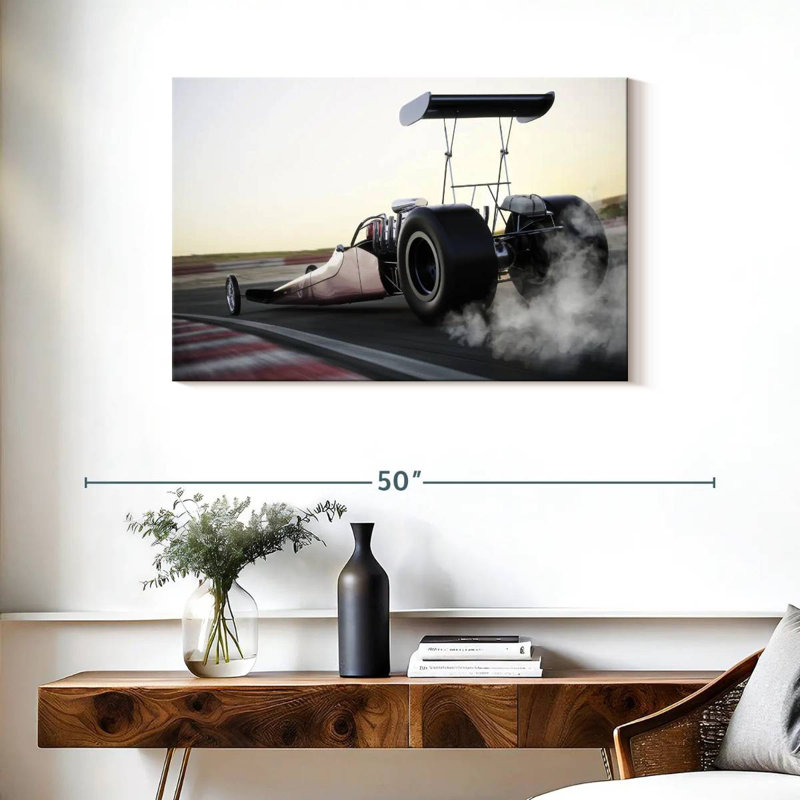 Voiture Mehar Dragster en action, H 24 po x l 36 po
