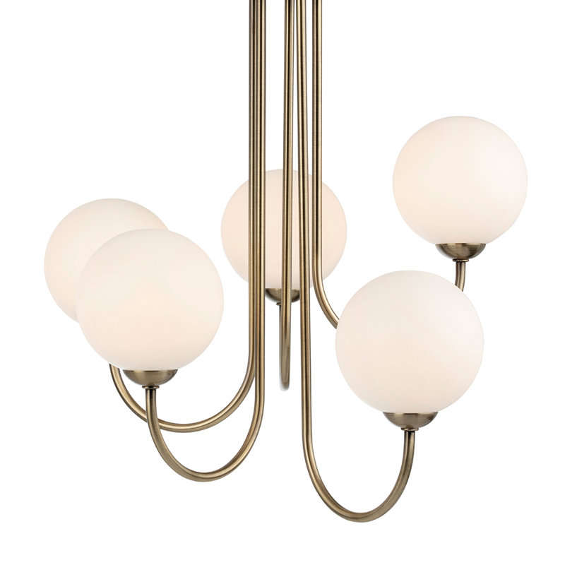 5 - Light Shaded Chandelier, Antique Brass