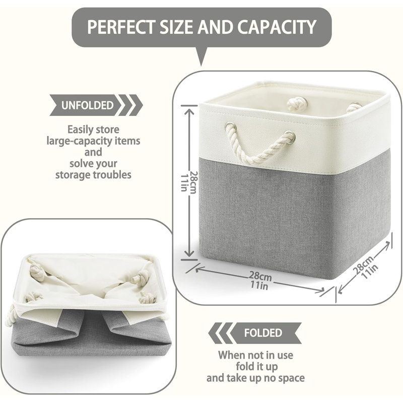 6-pack Grey Fabric Cube Storage Bins With Rope Handles