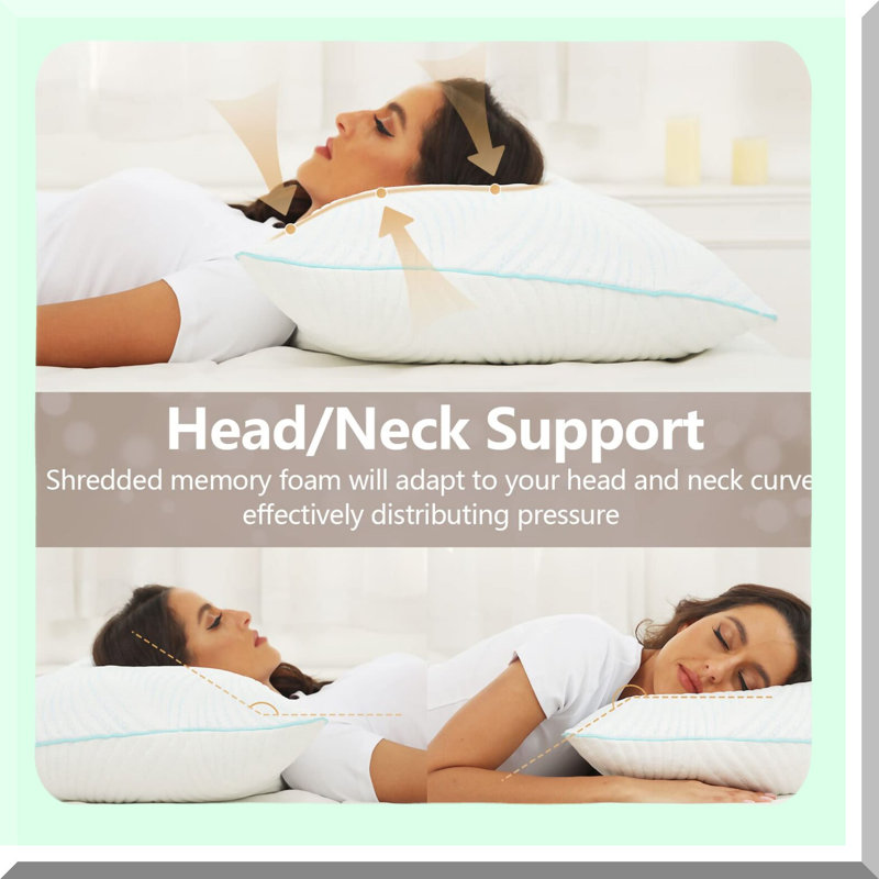 CoolDream Queen Size Pillow Set - 2 Pack Adjustable Firm Pillows for Back and Side Sleepers - Cooling Technology for Better Sleep