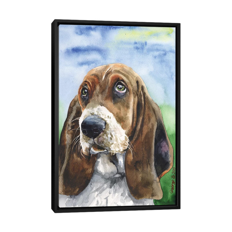 « basset iii », reproduction sur toile, H 26 po x l 18 po x P 1,5 po, Toile avec cadre noir, Pas de tapis