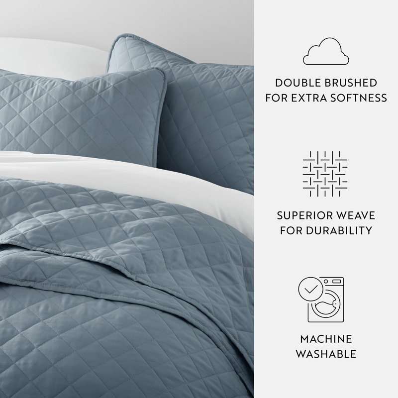 Dusk Blue Twin Reversible Microfiber Quilt Set