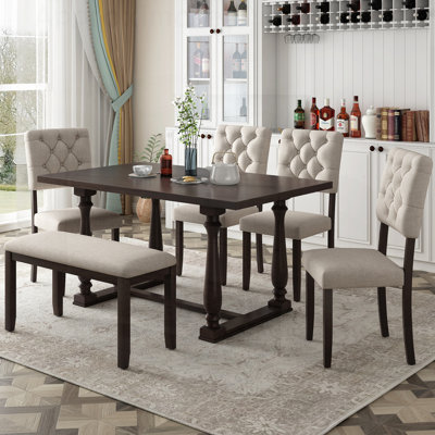 6-Piece Dining Set with Special-shaped Legs and Comfortable Foam-covered Seats for Elegant Dining Experiences