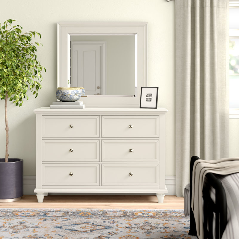Commode double 6 tiroirs Izavion, Blanc doux