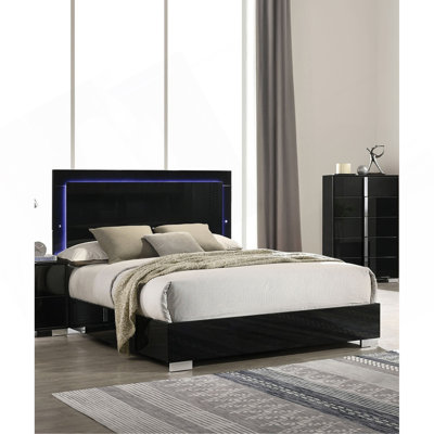 Contemporary 1Pc Bed W LED Headboard UV Finish Bedframe Bedroom Furniture by Ivy Bronx