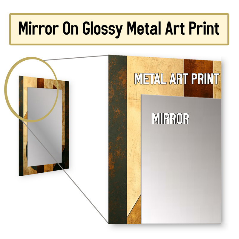 Géométrique noyer Essential Forms IV - miroir mural décoratif moderne, miroir doré, impression d'art en métal, 32 po x 24 po