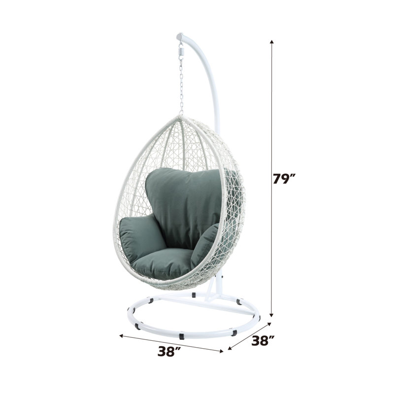Chaise suspendue en tissu et osier Simona, Vert, Blanc