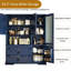 Très grand armoire de cuisine sur pied 63,3 "avec rehausse, 3 tiroirs, tablette à micro-ondes et tablettes réglables - bleu marine-121081881