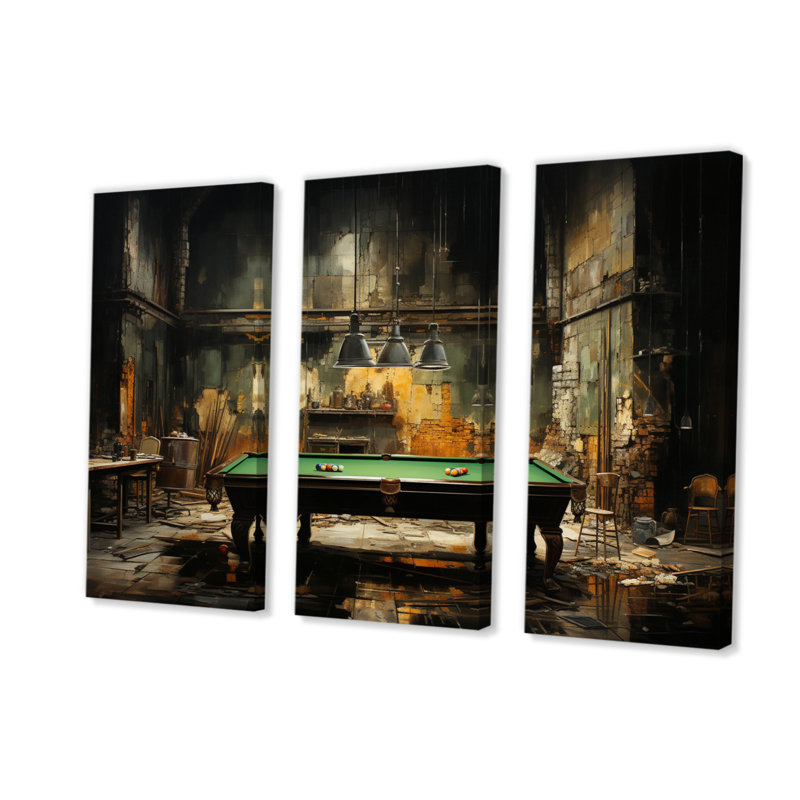Billard Industrial Game I - 3 pièces sur toile tendue, H 28 po x l 36 po x P 1 po