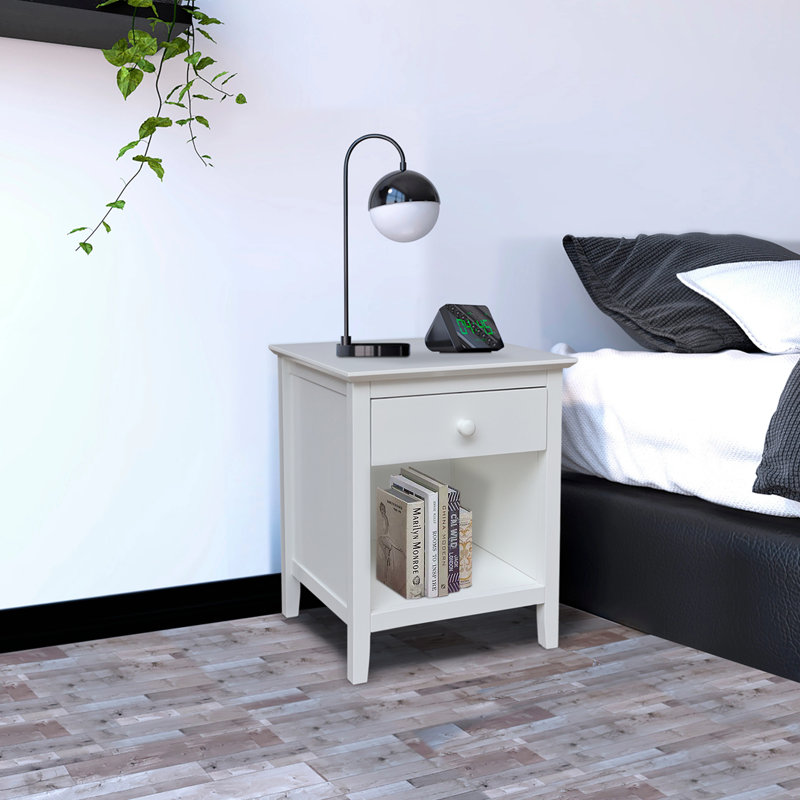 Calumet Heimann Solid Wood 1 Drawer Nightstand, White