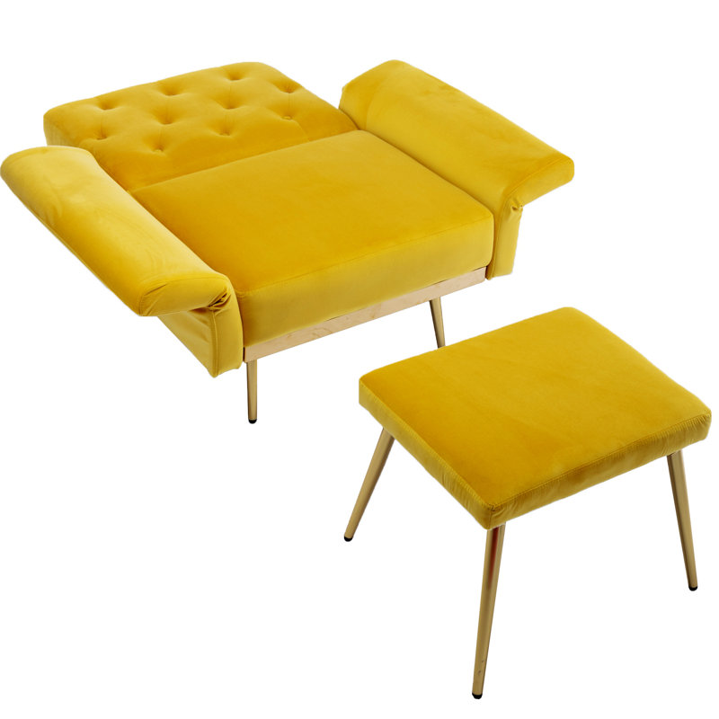 Chaise d'appoint avec accoudoirs et dossier réglables, Velours moutarde