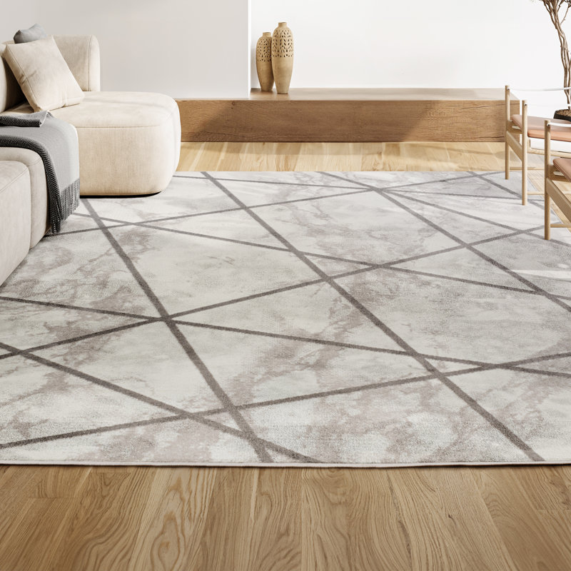 Ardon Modern Geometric Marbled Ivory/Gray Rug, Rectangle 7'10" x 10'