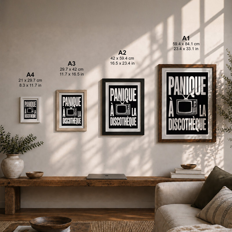 Panic At The Discotheque Retro - Print, A2 - 59.4 x 42.0 cm, Black