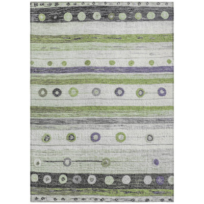 Machine Washable Indoor/Outdoor Xhevrie Aloe Rug