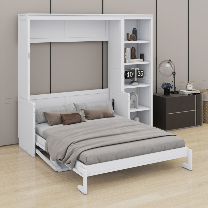 Lit escamotable avec bureau et bibliothèque Murphy, Double, Blanc