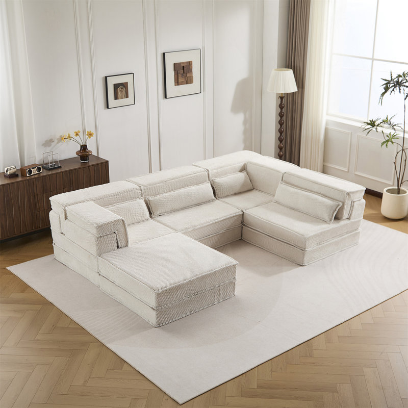 Canapé-lit convertible au sol avec une conception modulaire, aucun assemblage requis, de la mousse à mémoire de forme à haute densité et un tissu polaire doux pour un confort ultime.