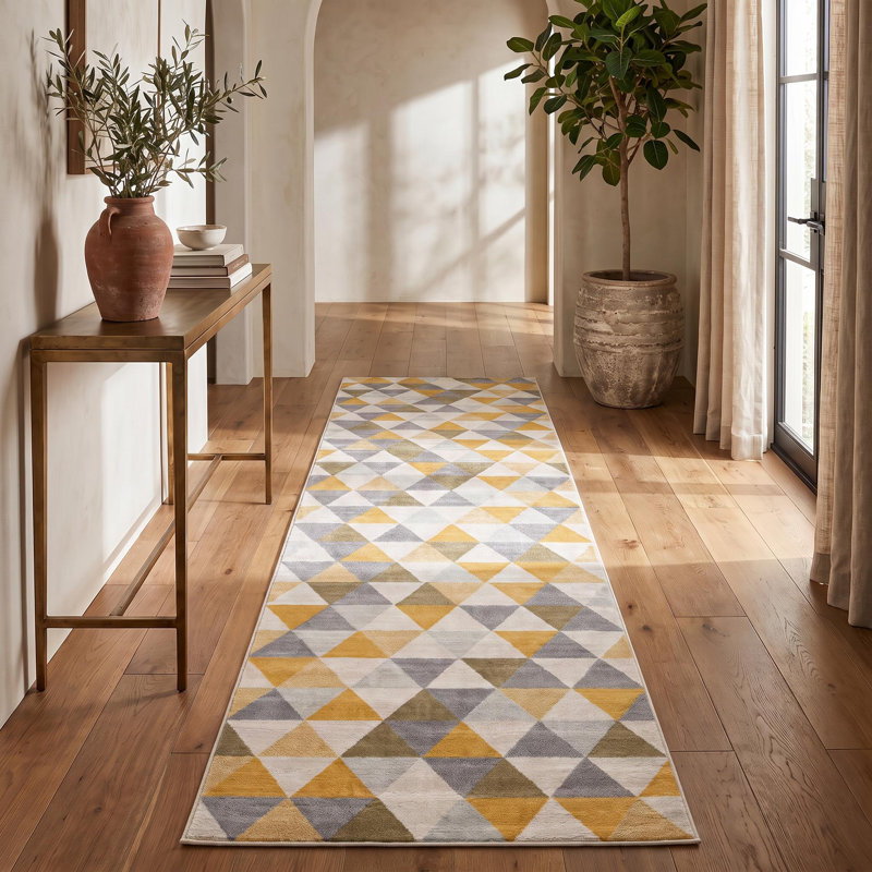 Tapis de couloir géométrique 9 pi beige et gris