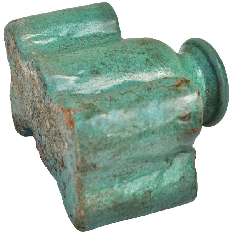 Antique Handcrafted Moroccan Green Ceramic Inkwell & Catchall