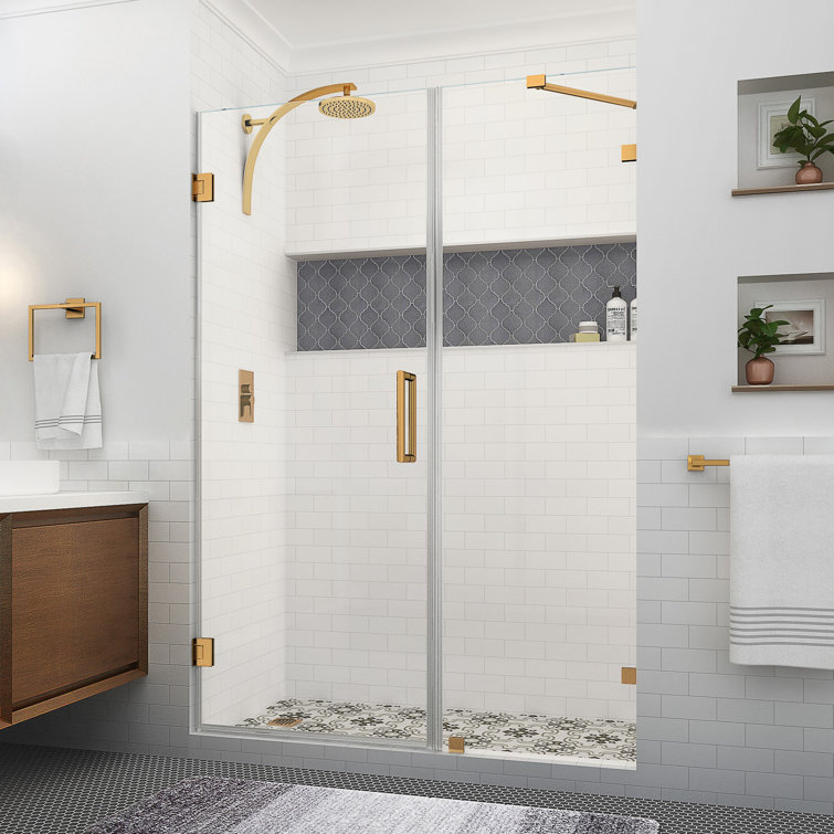 Nautis XL 54.25 - 55.25 in. W x 80 in. H Hinged Frameless Shower Door with Clear StarCast Glass