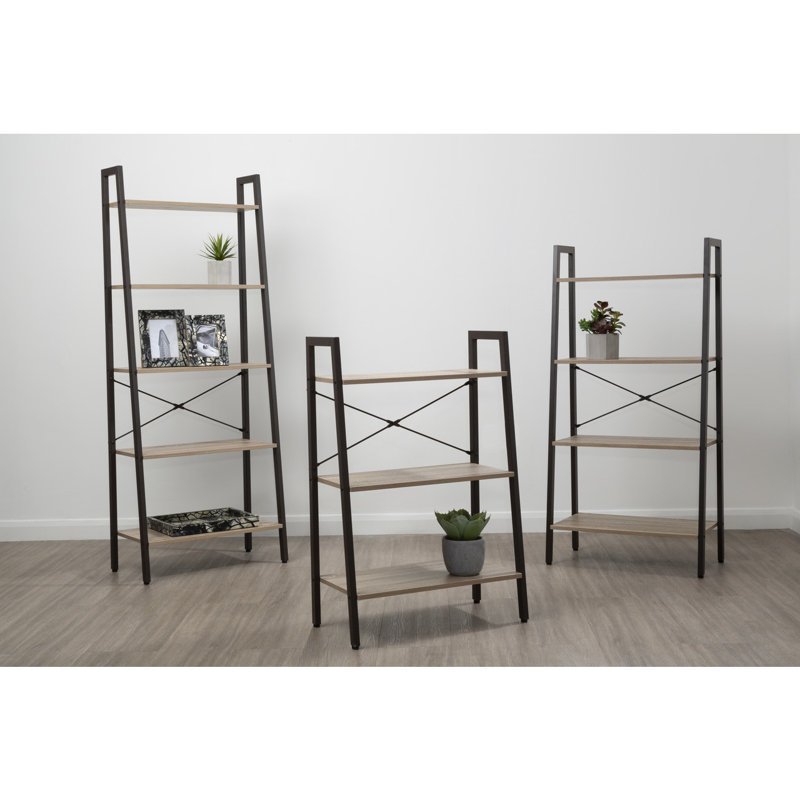 Octa 97cm H x 64cm W Solid Wood Etagere Bookcase, Grey, Black
