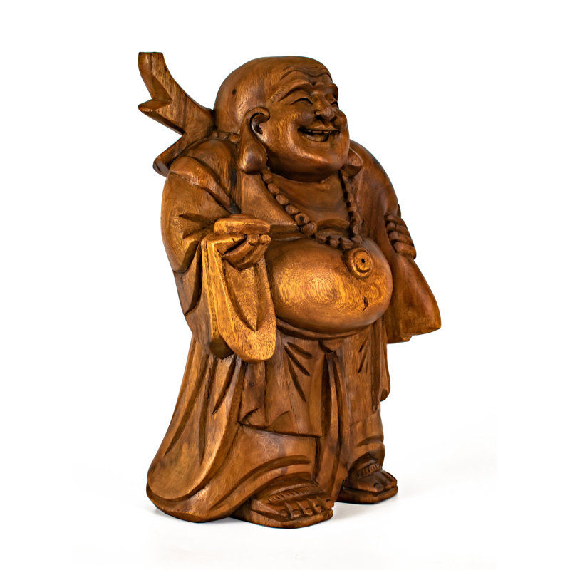 Statue de Bouddha heureux en bois Menaal, H 8 po x l 3 po x P 5 po