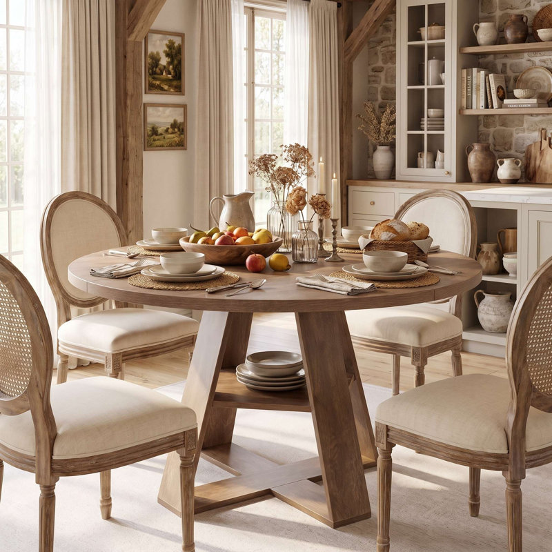 Table de cuisine ronde de style campagnard en MDF avec rangement