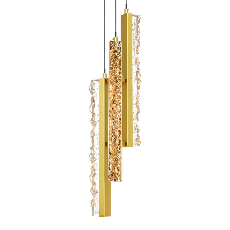 Integrated LED 6" Brass Modern Mini Pendant with Handmade Textured Glass for Kitchen Island Entryway Island Hallway, Brass