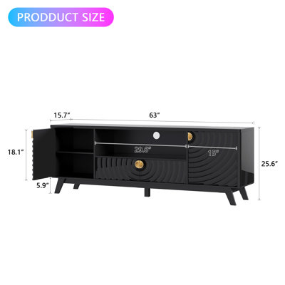 63" W Tv Stand With Motion-Activated Light And Built-In Charging Station