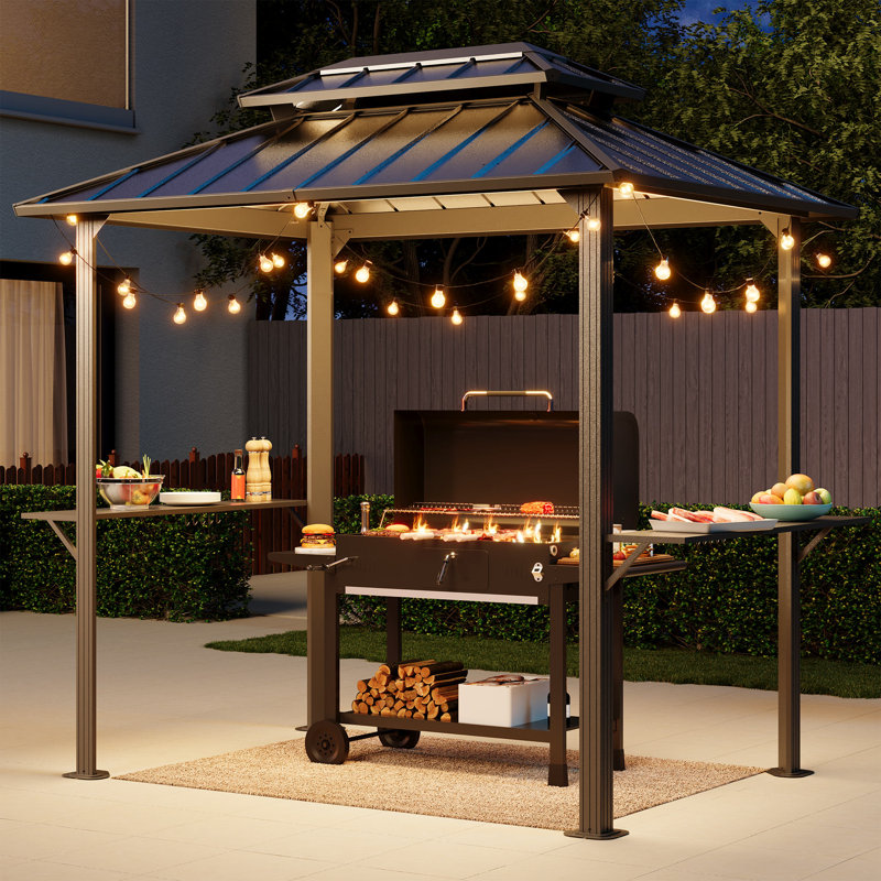 8x6 Ft Hardtop Grill Gazebo – Galvanized Steel Double Roof