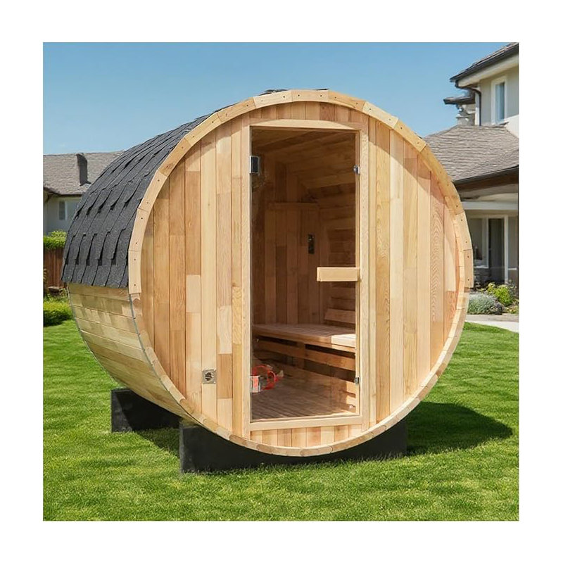Hylivesaunas Outdoor Wood Barrel Steam Sauna, 2 Person Home Traditional Canadian Hemlock Wooden Spa Room, with 4.5KW Heating Stove, Rocks, Water Bucket, Spoon, Light, for Backyard, Garden, 195 ℉
