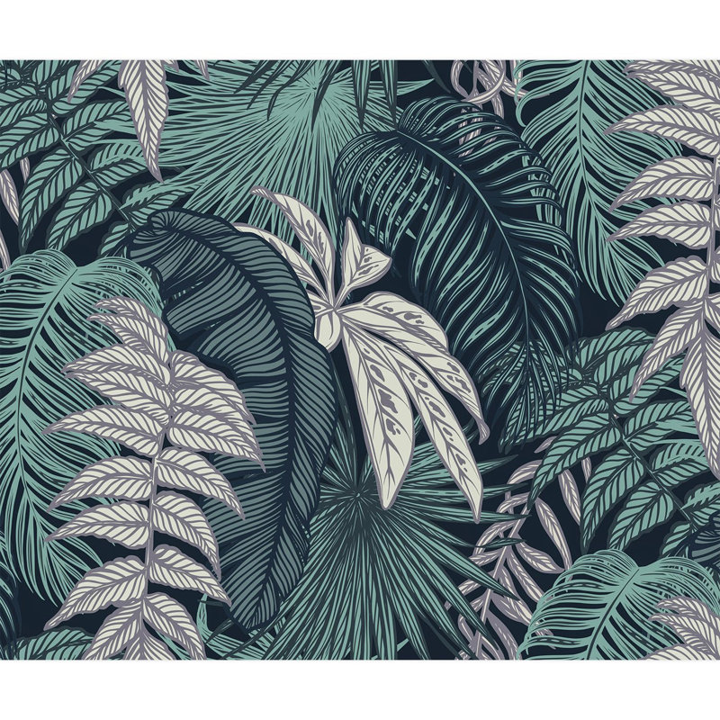 Toile luxuriante à feuilles tropicales vert foncé, L 120 po x l 144 po