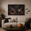 Tableau sur toile noire représentant une écaille dorée mystique avec un œil brillant, idéal pour Halloween.-486990337