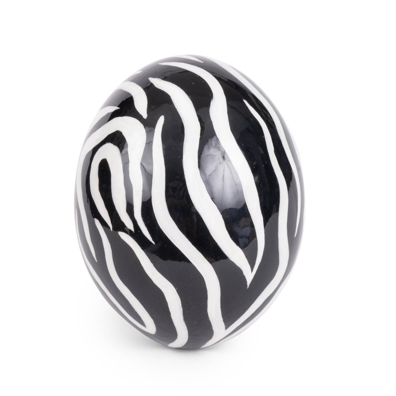 Painted Ostrich Egg Sculpture, Black/White